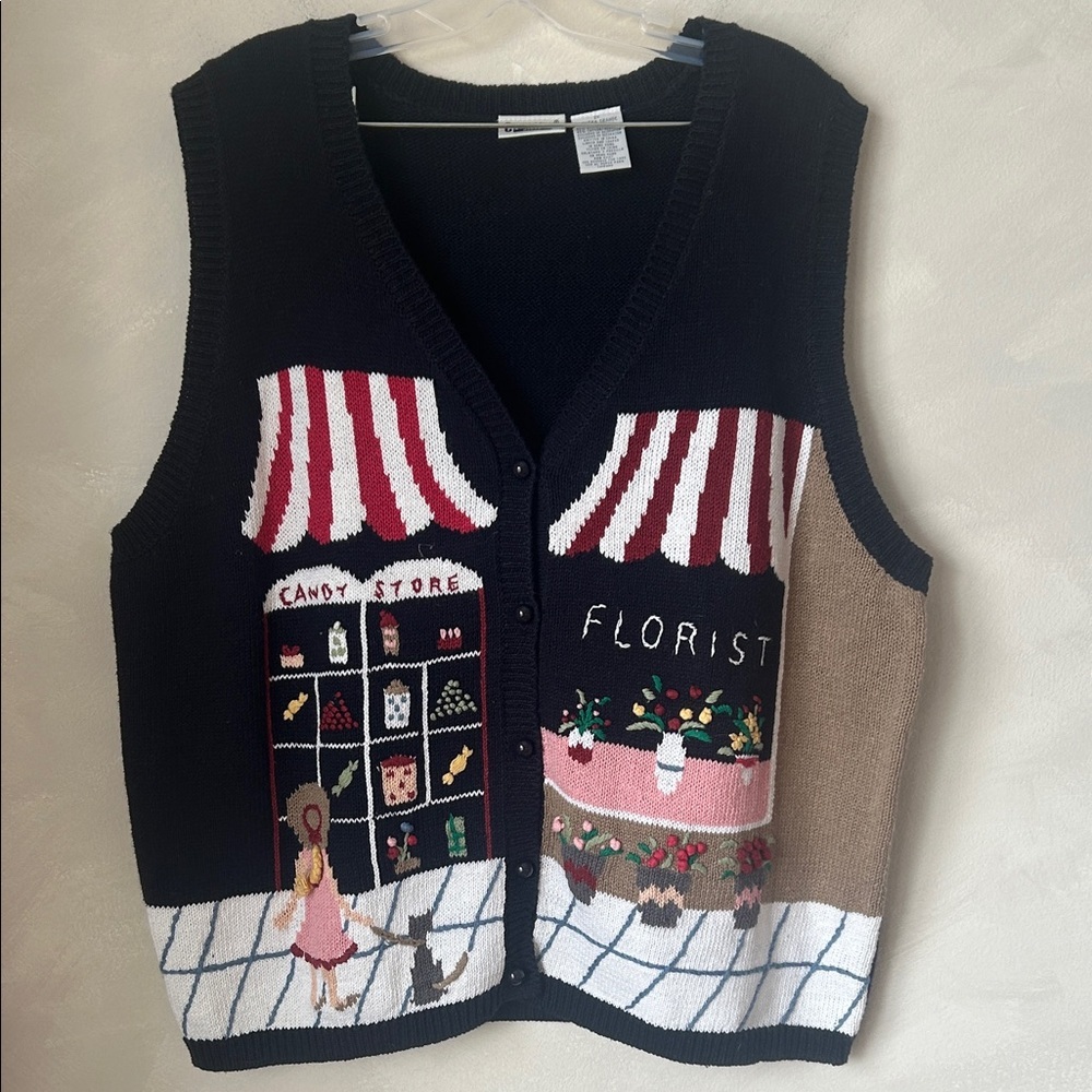 Vintage embroidered knit vest novelty cottagecore candy shop ramie sweater vest